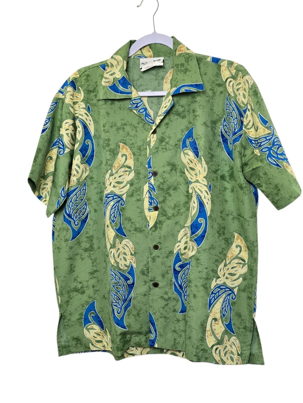 Makani Green Blue Hawaiian Button Down Short Sleeve Shirt Men's Medium Tropical